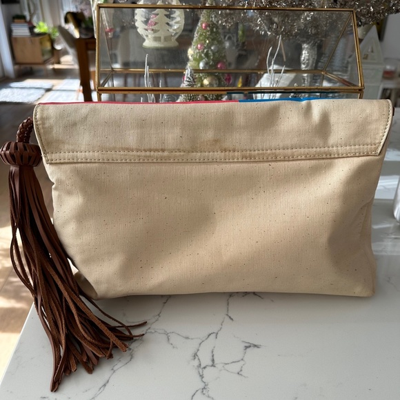 Vintage 🇺🇸 JESSICA KAGAN CUSHMAN Canvas Clutch Handbag American Flag Patriotic - Picture 6 of 11